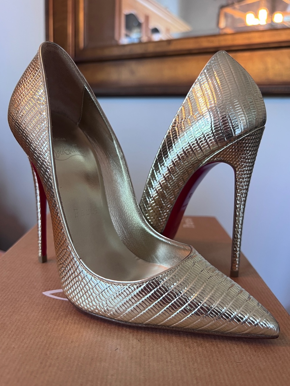 Christian Louboutin So Kate 120 Gold Platine Textured Pointed Stilettos